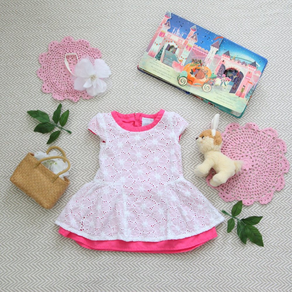 Tahari White Lace and Pink Dress